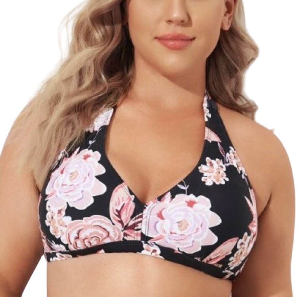 NWT Meet.Curve Floral Halter Bikini Top Size XL